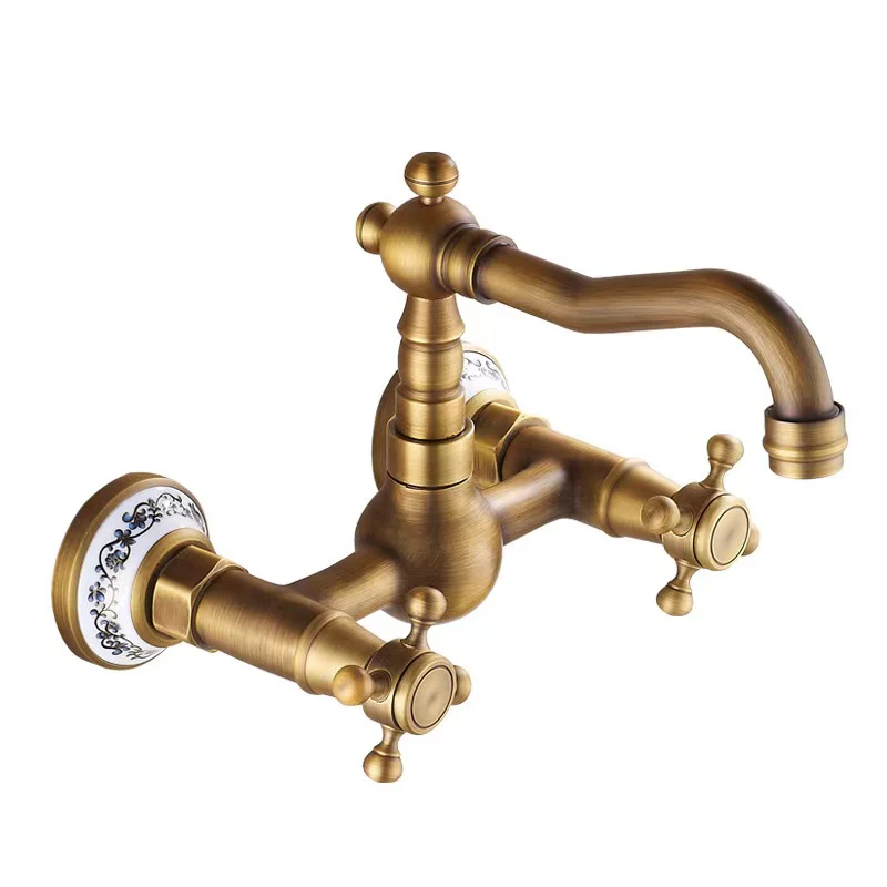 Bathroom Dual Knobs Vessel Sink Faucet | Wall Mounted Basin Mixer Tap Oil Rubbed Bronze - Image 7