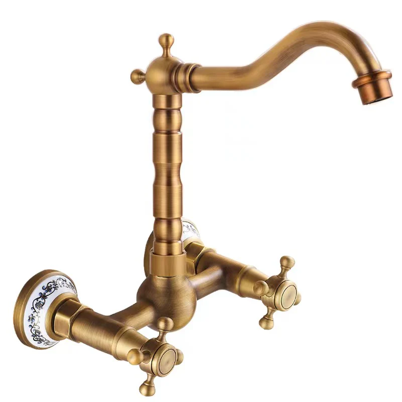 Bathroom Dual Knobs Vessel Sink Faucet | Wall Mounted Basin Mixer Tap Oil Rubbed Bronze - Image 8