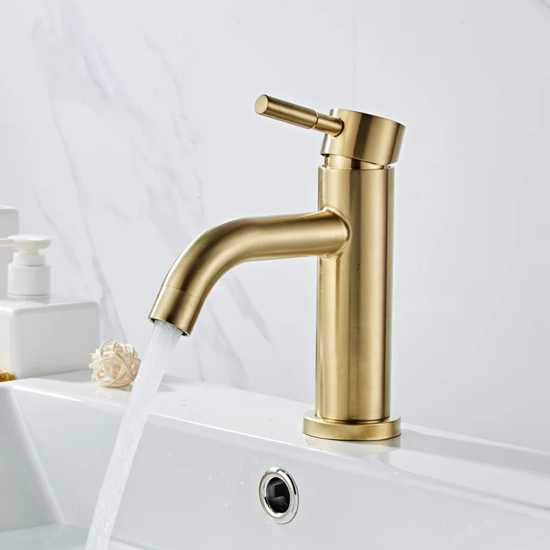 Bathroom Faucet Solid Brass Bathroom Basin Faucet Cold And Hot Water Mixer Sink Tap Single Handle Deck Mounted Brushed Gold Tap - Image 6