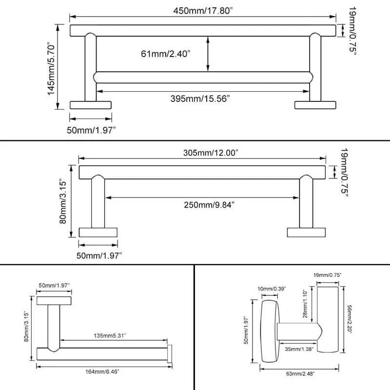 Bathroom Hardware Set 4 Pieces | SUS304 Bathroom Accessories Sets | Wall Mounted Towel Holders Sets - Image 19