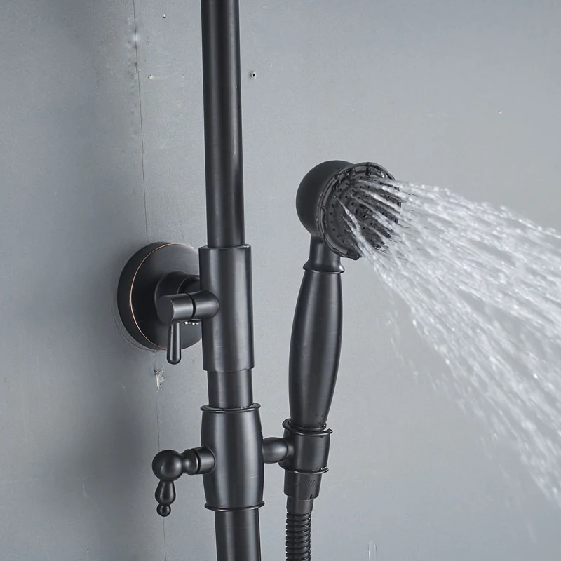 Bathroom Rainfall Shower Mixer Faucet Dual Handle Bath Shower Set Black Brass 8" Showerhead Shower Faucet System - Image 12