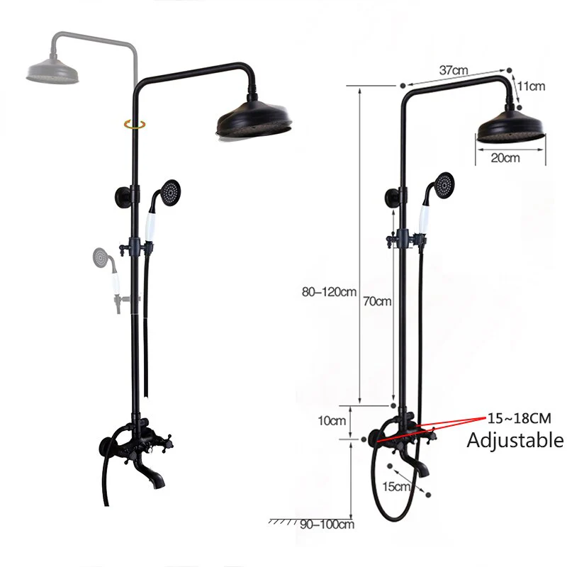 Bathroom Rainfall Shower Mixer Faucet Dual Handle Bath Shower Set Black Brass 8" Showerhead Shower Faucet System - Image 13