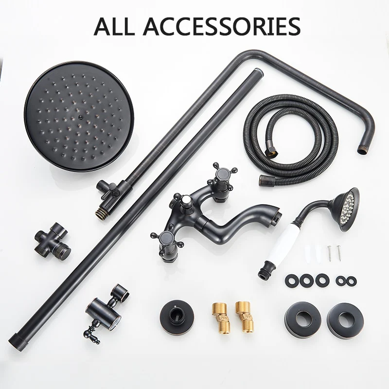 Bathroom Rainfall Shower Mixer Faucet Dual Handle Bath Shower Set Black Brass 8" Showerhead Shower Faucet System - Image 14