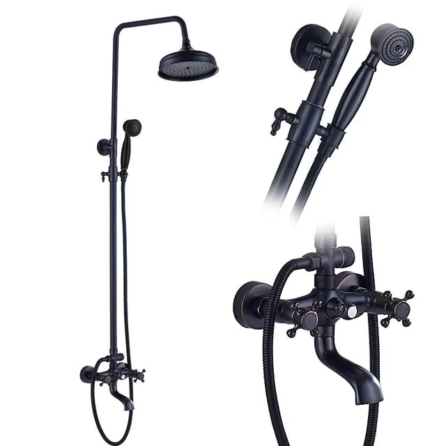 Bathroom Rainfall Shower Mixer Faucet Dual Handle Bath Shower Set Black Brass 8" Showerhead Shower Faucet System - Image 15