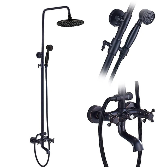 Bathroom Rainfall Shower Mixer Faucet Dual Handle Bath Shower Set Black Brass 8" Showerhead Shower Faucet System - Image 16