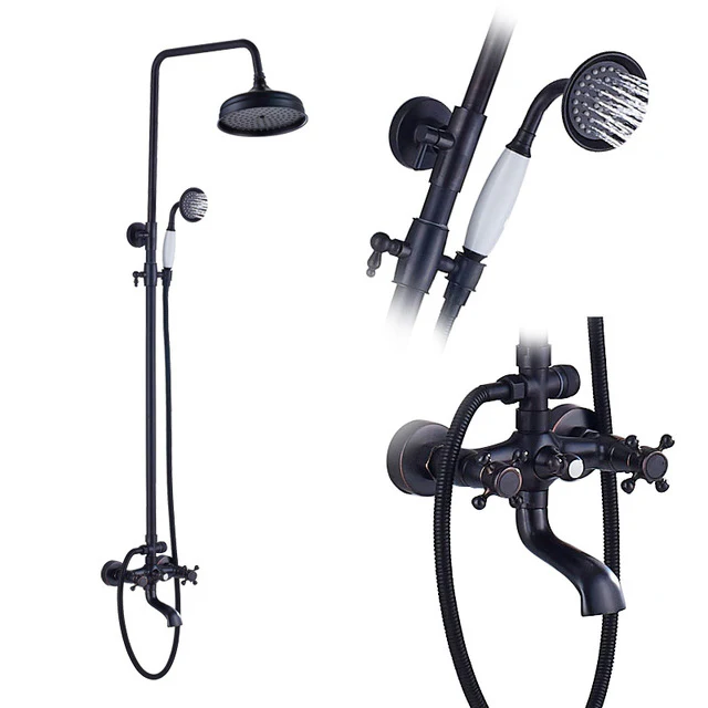 Bathroom Rainfall Shower Mixer Faucet Dual Handle Bath Shower Set Black Brass 8" Showerhead Shower Faucet System - Image 17
