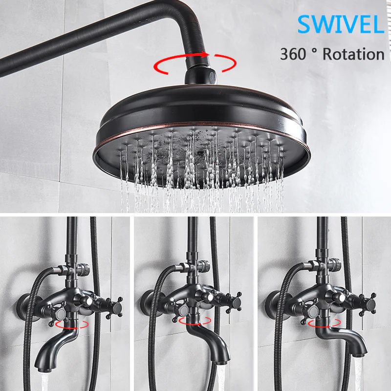 Bathroom Rainfall Shower Mixer Faucet Dual Handle Bath Shower Set Black Brass 8" Showerhead Shower Faucet System - Image 3