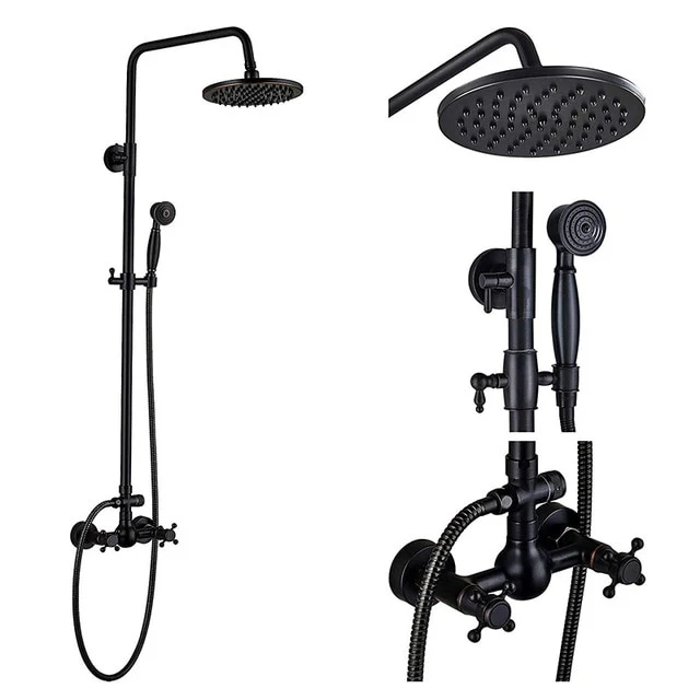 Bathroom Rainfall Shower Mixer Faucet Dual Handle Brass Black Shower Set Faucet Wall Mount Rainfall Shower Mixer Tap - Image 14