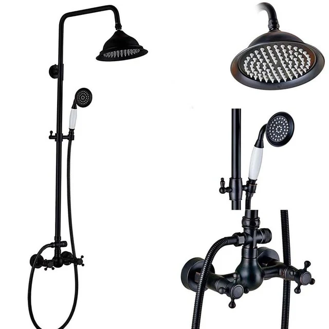 Bathroom Rainfall Shower Mixer Faucet Dual Handle Brass Black Shower Set Faucet Wall Mount Rainfall Shower Mixer Tap - Image 15