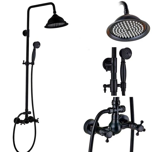 Bathroom Rainfall Shower Mixer Faucet Dual Handle Brass Black Shower Set Faucet Wall Mount Rainfall Shower Mixer Tap - Image 16