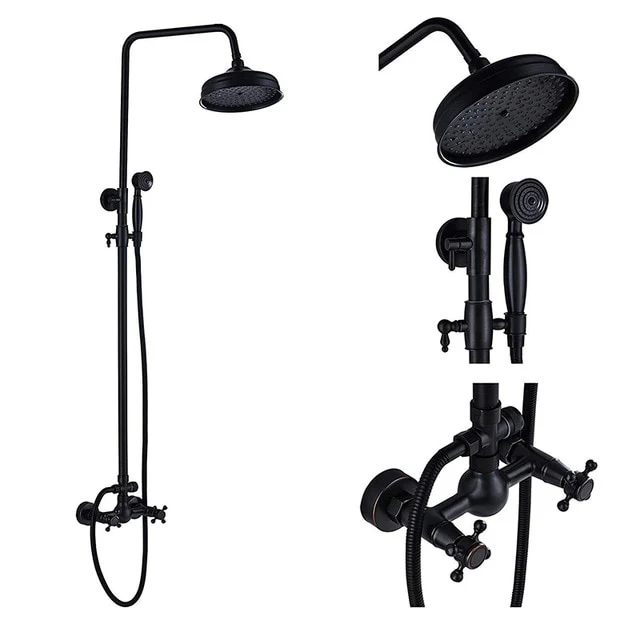 Bathroom Rainfall Shower Mixer Faucet Dual Handle Brass Black Shower Set Faucet Wall Mount Rainfall Shower Mixer Tap - Image 17