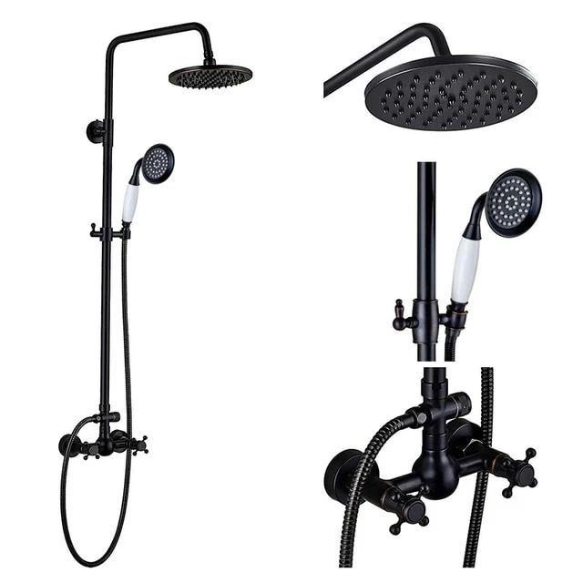 Bathroom Rainfall Shower Mixer Faucet Dual Handle Brass Black Shower Set Faucet Wall Mount Rainfall Shower Mixer Tap - Image 18