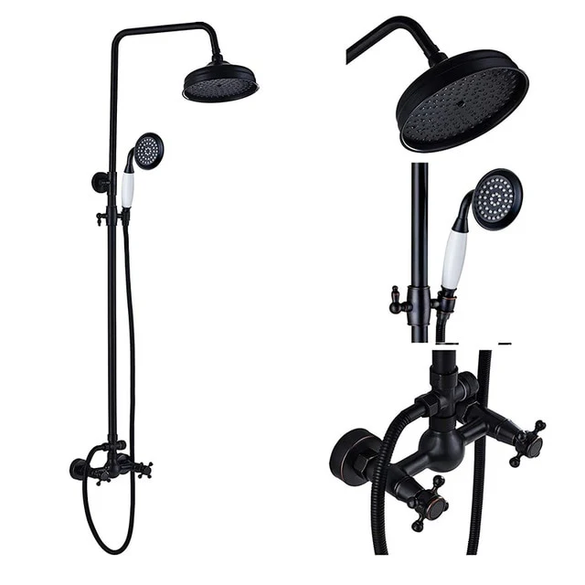 Bathroom Rainfall Shower Mixer Faucet Dual Handle Brass Black Shower Set Faucet Wall Mount Rainfall Shower Mixer Tap - Image 19