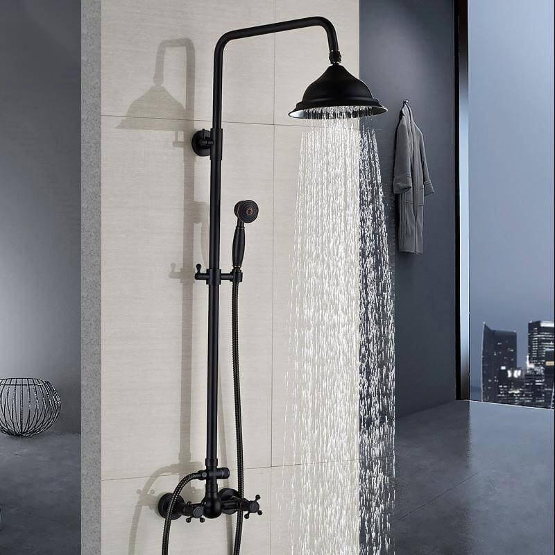 Bathroom Rainfall Shower Mixer Faucet Dual Handle Brass Black Shower Set Faucet Wall Mount Rainfall Shower Mixer Tap - Image 3