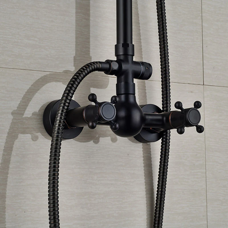 Bathroom Rainfall Shower Mixer Faucet Dual Handle Brass Black Shower Set Faucet Wall Mount Rainfall Shower Mixer Tap - Image 6