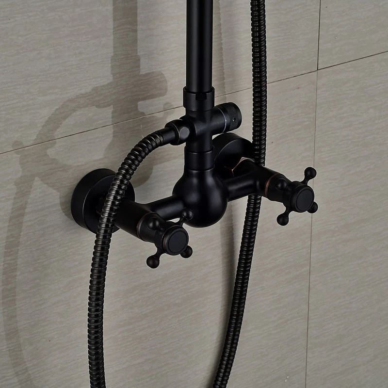 Bathroom Rainfall Shower Mixer Faucet Dual Handle Brass Black Shower Set Faucet Wall Mount Rainfall Shower Mixer Tap - Image 7