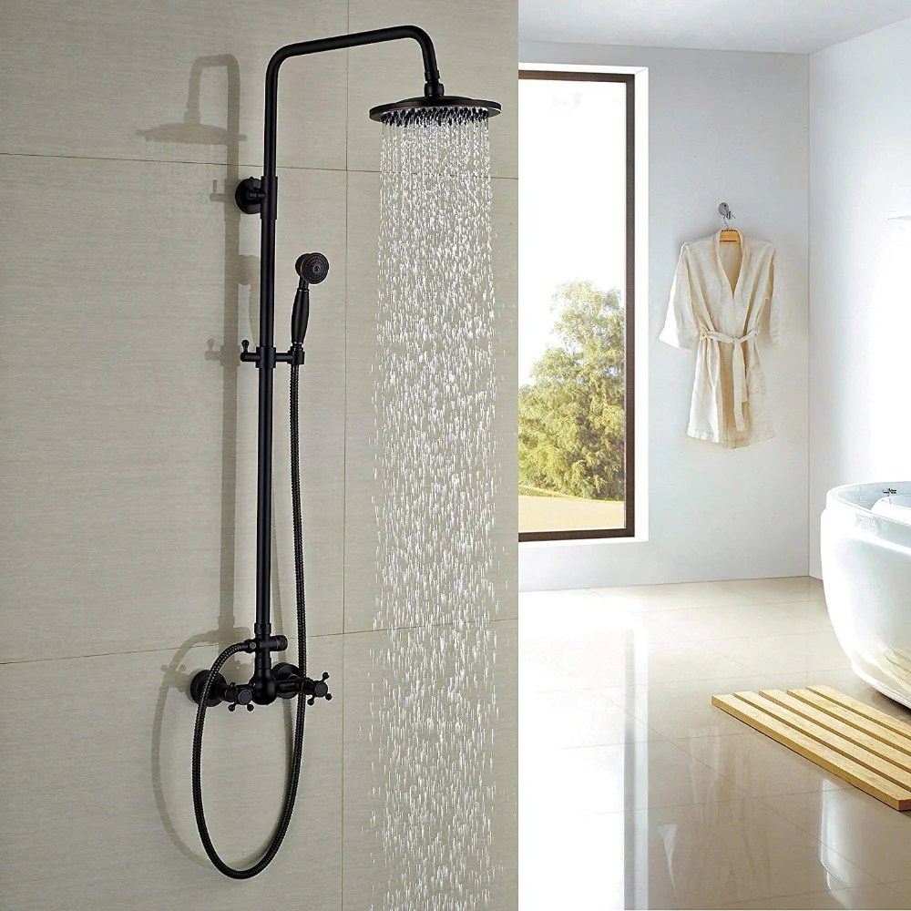 Bathroom Rainfall Shower Mixer Faucet Dual Handle Brass Black Shower Set Faucet Wall Mount Rainfall Shower Mixer Tap - Image 8