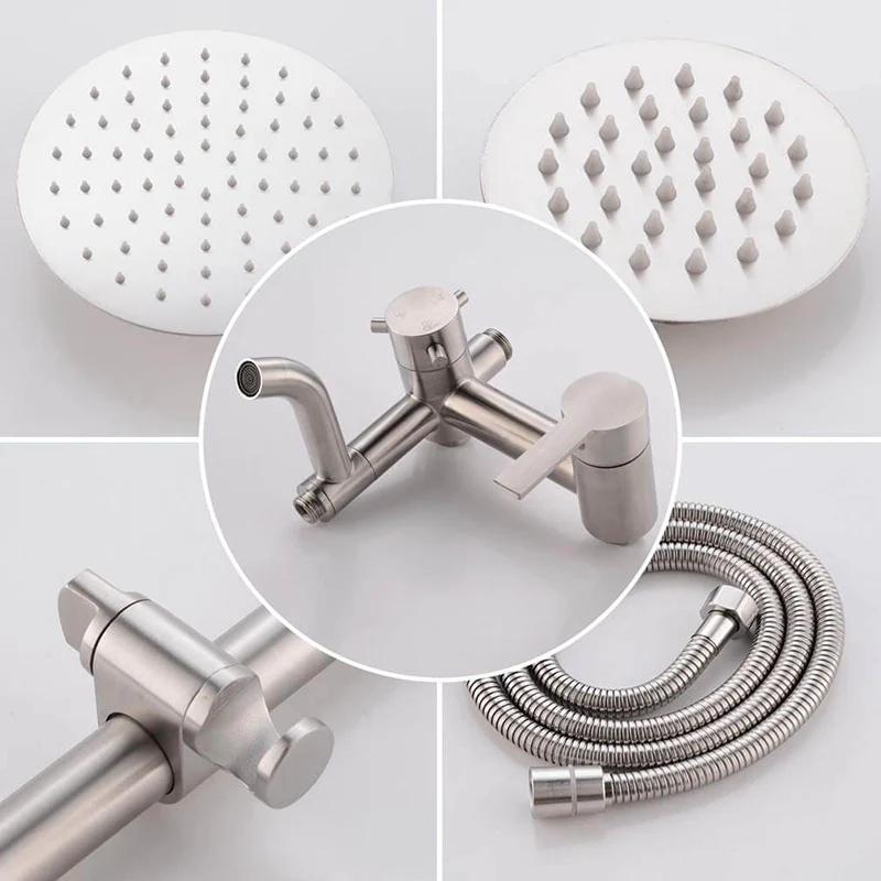 Bathroom Shower Column Set | SUS 304 Stainless Steel Bathroom Shower System | Wall Mounted Adjustable Triple Function Shower Faucet Brushed Nickel - Image 4
