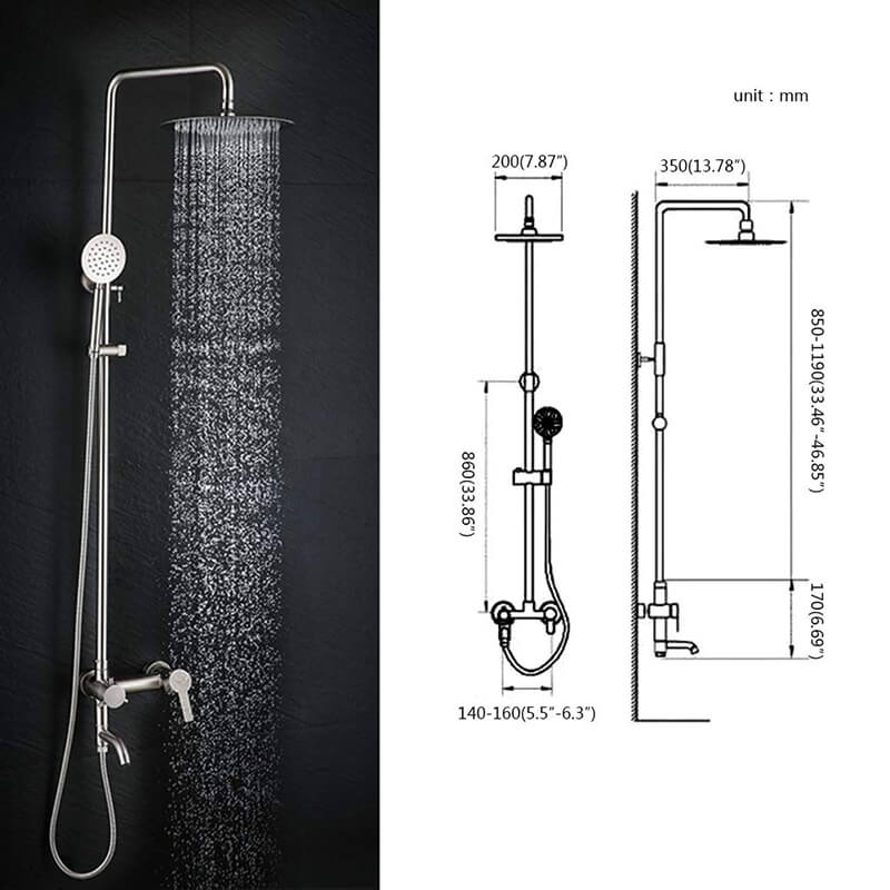 Bathroom Shower Column Set | SUS 304 Stainless Steel Bathroom Shower System | Wall Mounted Adjustable Triple Function Shower Faucet Brushed Nickel - Image 7