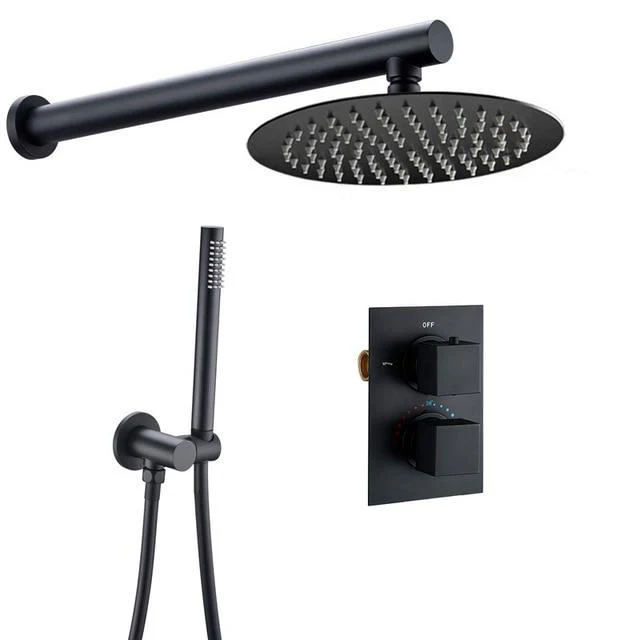 Bathroom Shower Set Matte Black Rain Shower Faucet Wall or Ceiling Mounted Thermostatic Valve System 8-12"Shower Head - Image 10