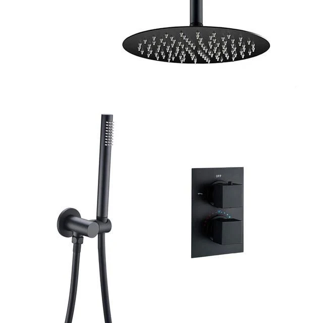 Bathroom Shower Set Matte Black Rain Shower Faucet Wall or Ceiling Mounted Thermostatic Valve System 8-12"Shower Head - Image 11