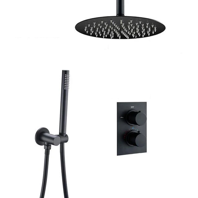 Bathroom Shower Set Matte Black Rain Shower Faucet Wall or Ceiling Mounted Thermostatic Valve System 8-12"Shower Head - Image 9
