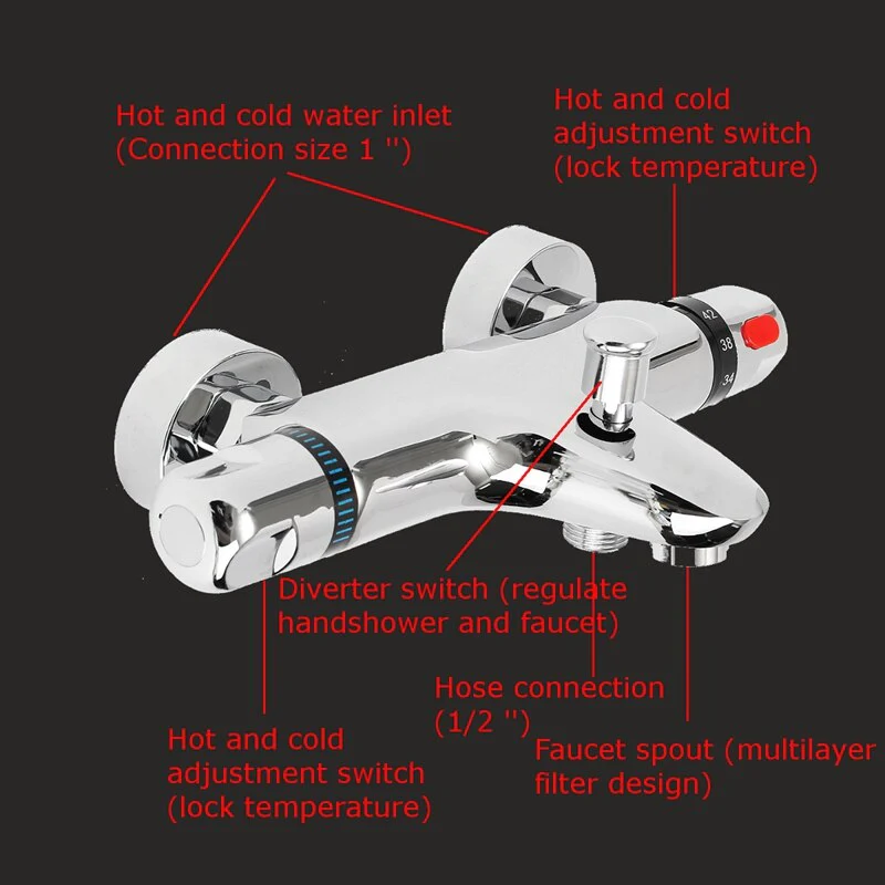 Bathroom Thermostatic Mixer Tap Hot And Cold Bathroom Mixer Mixing Valve Bathtub Faucet Thermostatic Shower Faucets Set - Image 3