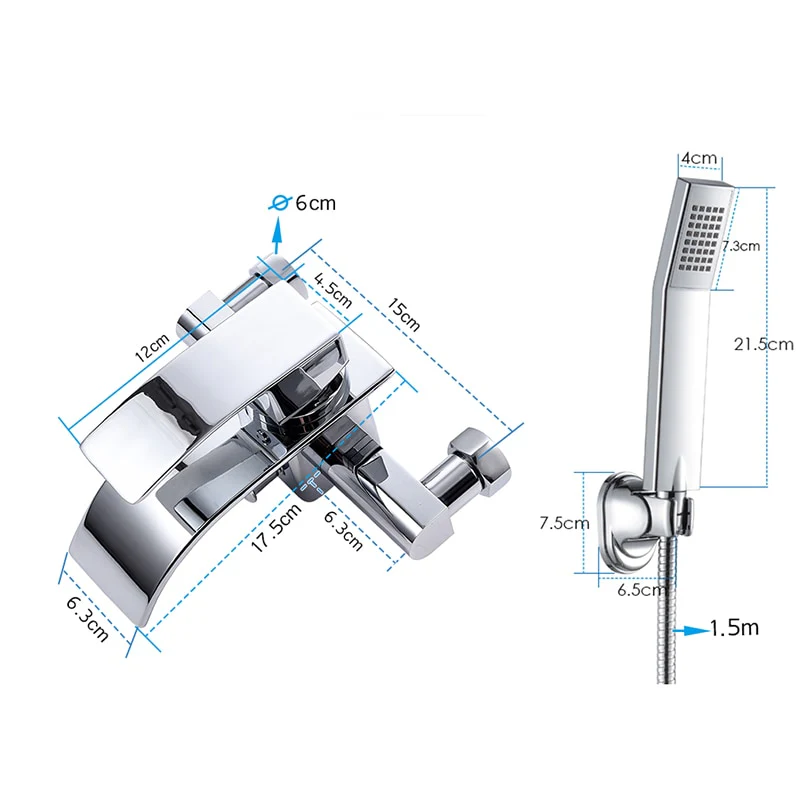 Bathtub Shower Set Wall Mounted Waterfall Bath Faucet | Bathroom Cold and Hot Mixer Taps Brass Chrome - Image 5