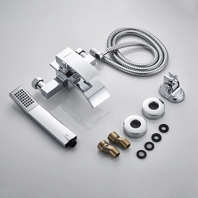 Bathtub Shower Set Wall Mounted Waterfall Bath Faucet | Bathroom Cold and Hot Mixer Taps Brass Chrome - Image 6