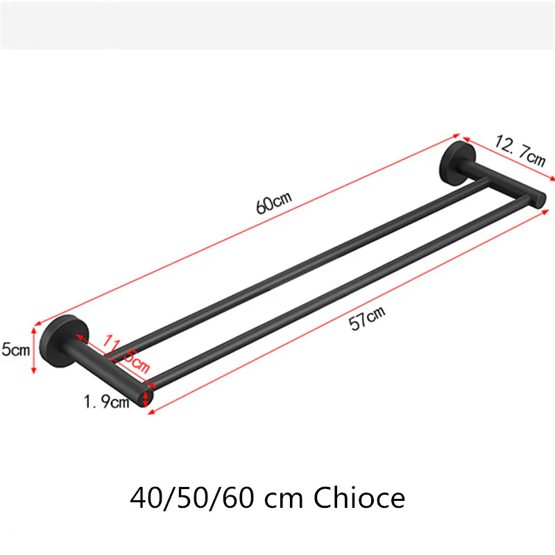 Black Double Arm Towel Holder 304 Stainless Steel Towel Bar Wall Mount Bathroom Towel Rack Hardware Accessory - Image 4