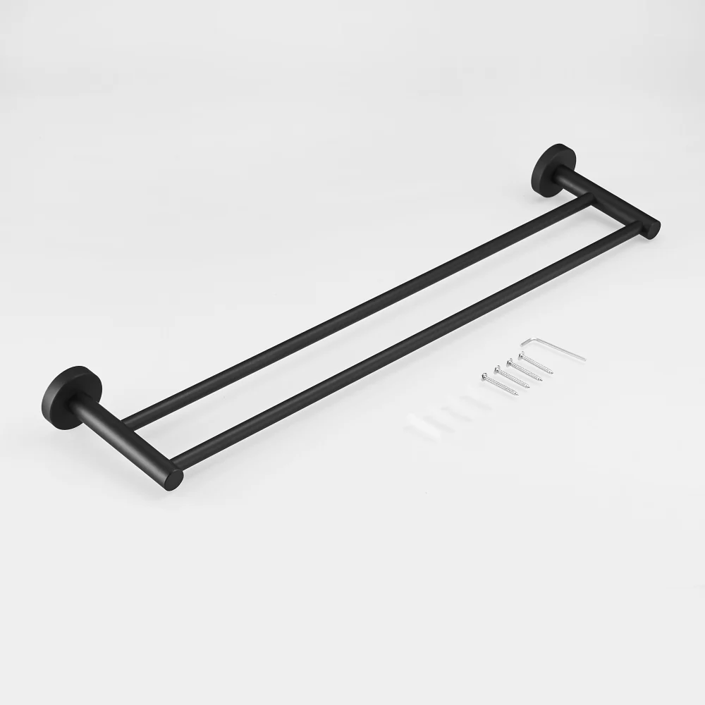 Black Double Arm Towel Holder 304 Stainless Steel Towel Bar Wall Mount Bathroom Towel Rack Hardware Accessory - Image 6