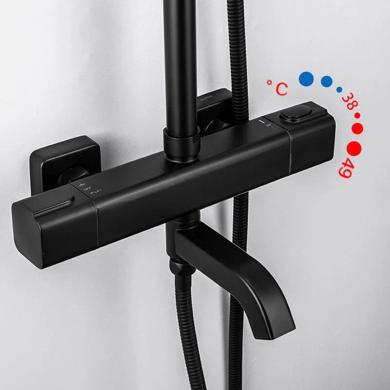 Black Shower Faucets Thermostatic Shower Column Set For Bathroom Mixer Waterfall Faucet Shower Thermostat Tap Rainfall Shower - Image 6
