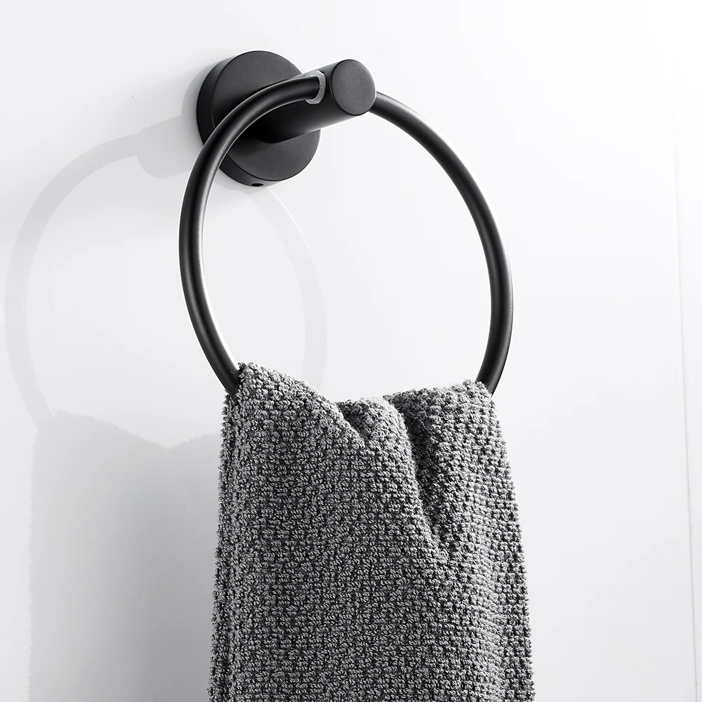 Black Towel Holder Ring | Round Wall Mounted Bathing Towel Rack Stainless Steel Kitchen Bathroom Accessories - Image 11