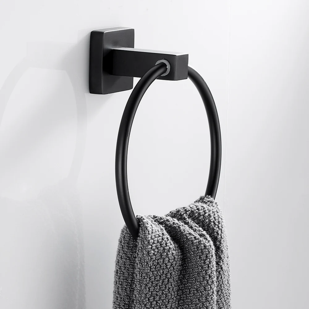 Black Towel Holder Ring | Round Wall Mounted Bathing Towel Rack Stainless Steel Kitchen Bathroom Accessories - Image 3
