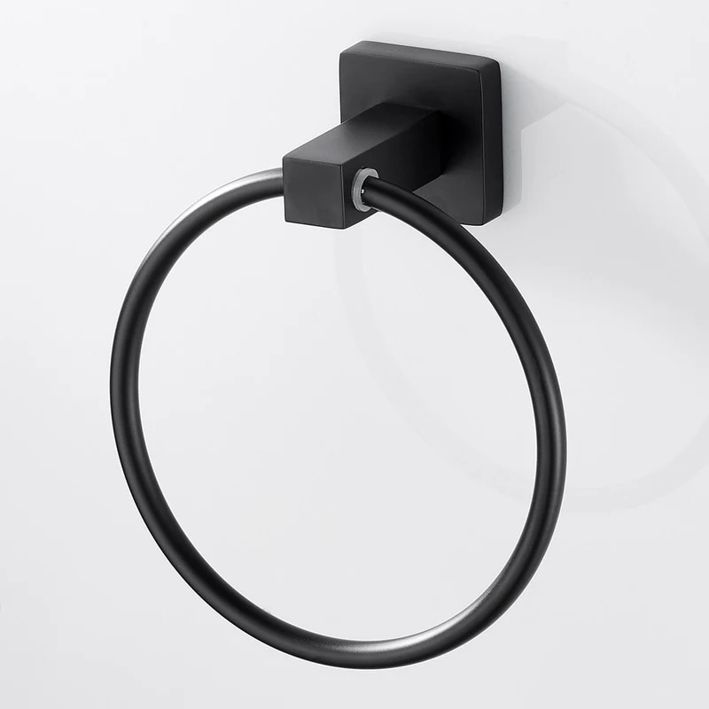 Black Towel Holder Ring | Round Wall Mounted Bathing Towel Rack Stainless Steel Kitchen Bathroom Accessories - Image 5