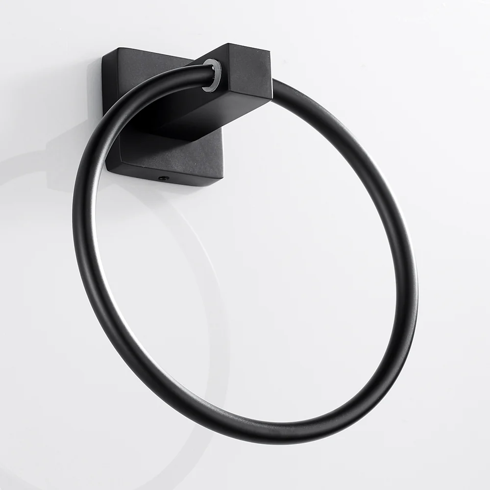 Black Towel Holder Ring | Round Wall Mounted Bathing Towel Rack Stainless Steel Kitchen Bathroom Accessories - Image 6
