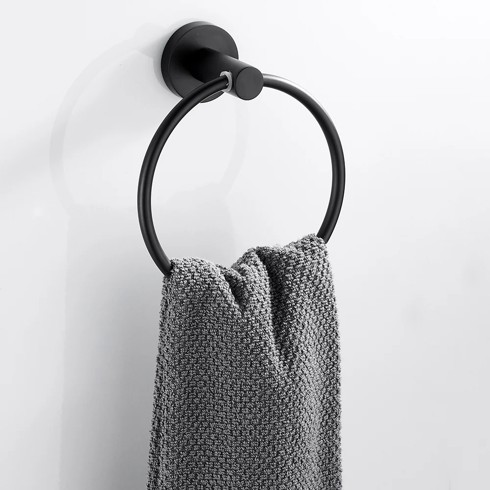 Black Towel Holder Ring | Round Wall Mounted Bathing Towel Rack Stainless Steel Kitchen Bathroom Accessories - Image 8