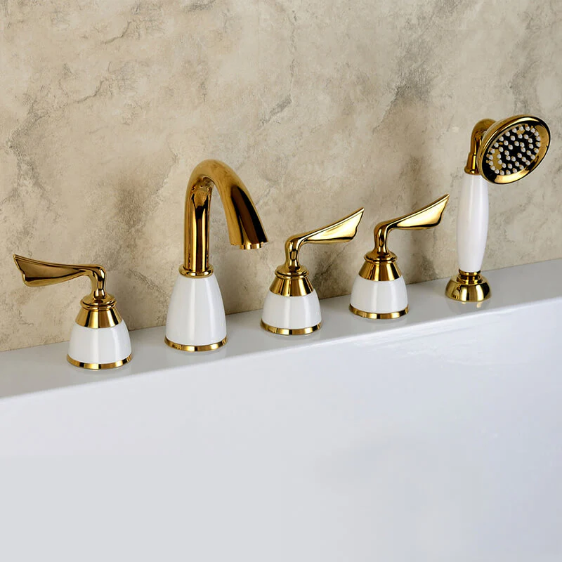 Brass Bathroom Tub Faucet | Deck Mounted Widespread 5 Holes Waterfall Bathtub Faucet - Image 3