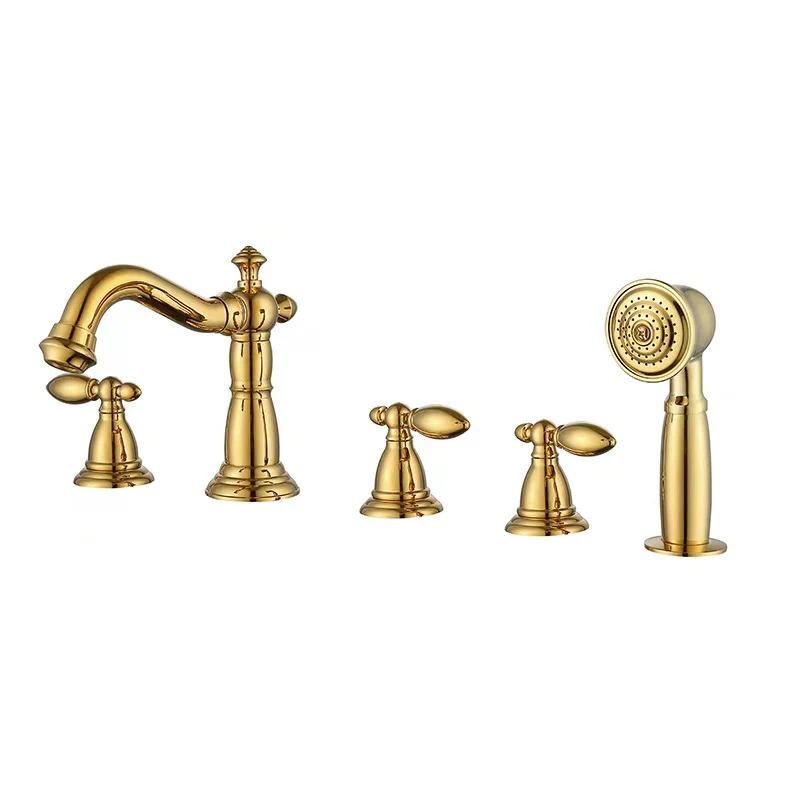 Brass Bathroom Tub Faucet | Deck Mounted Widespread 5 Holes Waterfall Bathtub Faucet - Image 4