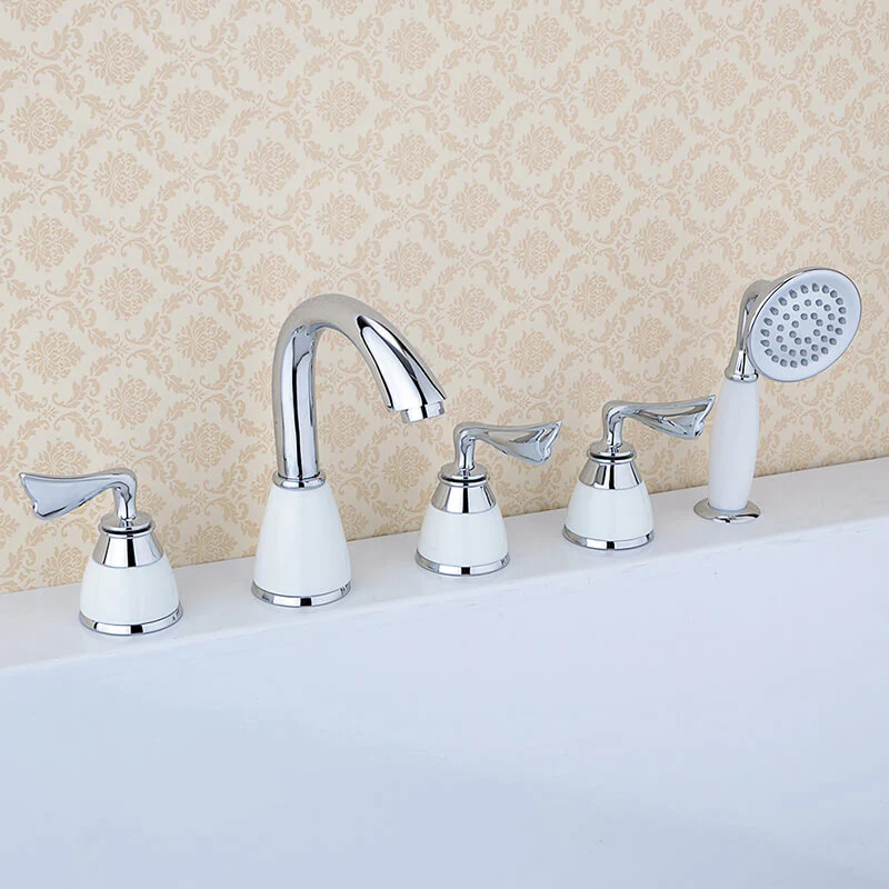Brass Bathroom Tub Faucet | Deck Mounted Widespread 5 Holes Waterfall Bathtub Faucet - Image 5