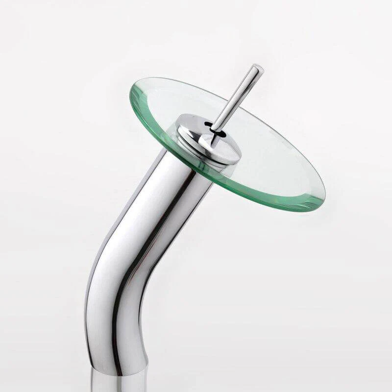 Brass Circle Waterfall Glass Bathroom Basin Mixer Tap Waterfall Faucet Sink Vessel Chrome Polished Finish - Image 5