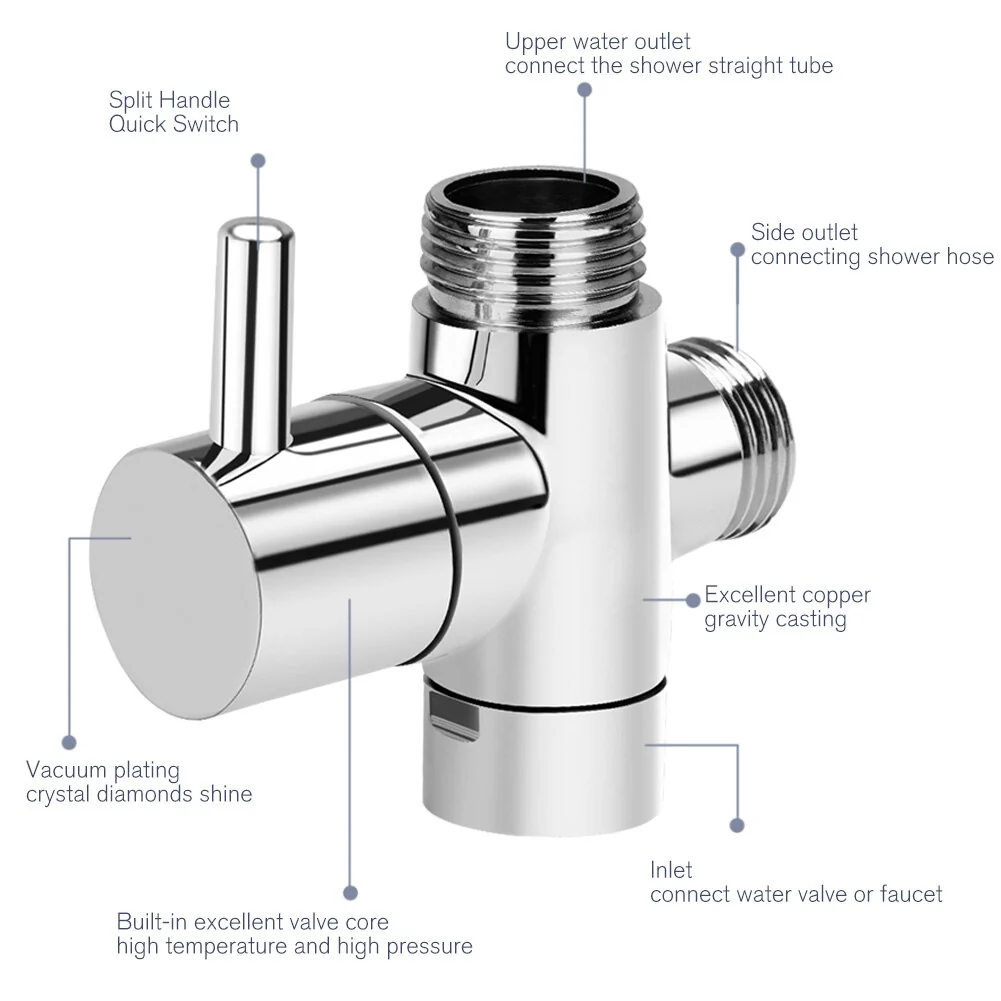 Brass Diverter Valve 3 Way Water Separator Shower Tee Adapter Adjustable Shower Head Diverter Valve Bathroom Shower Valve - Image 5