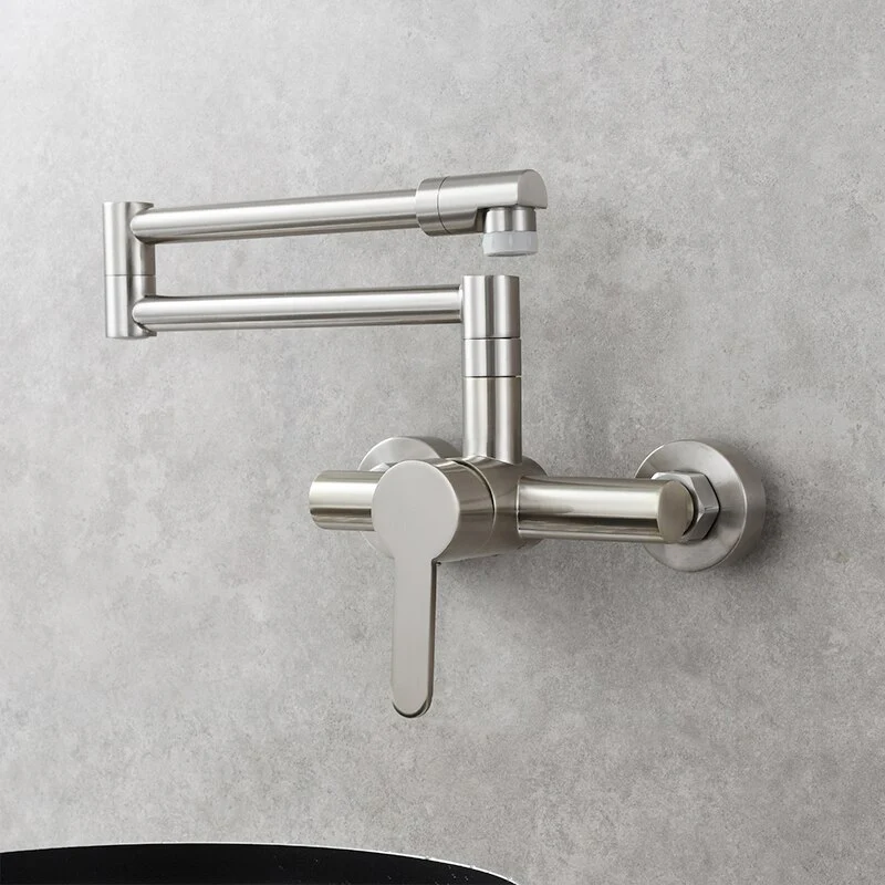Brass Kitchen Folding Faucet Pot Filler Faucet Two Holes Wall Mount Faucet Hot and Cold Mixer Tap with Kitchen Sprayer - Image 10