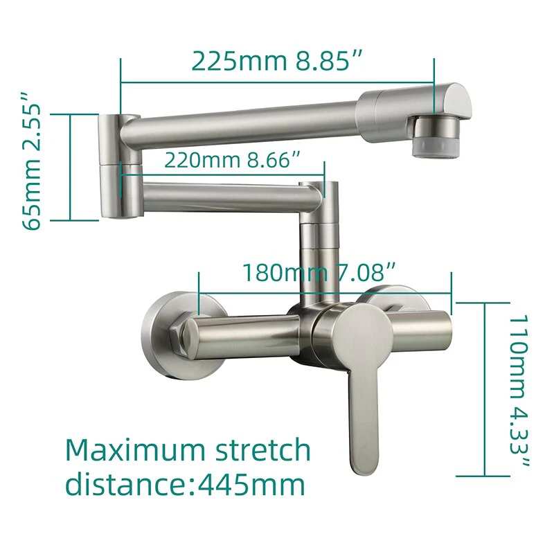 Brass Kitchen Folding Faucet Pot Filler Faucet Two Holes Wall Mount Faucet Hot and Cold Mixer Tap with Kitchen Sprayer - Image 12