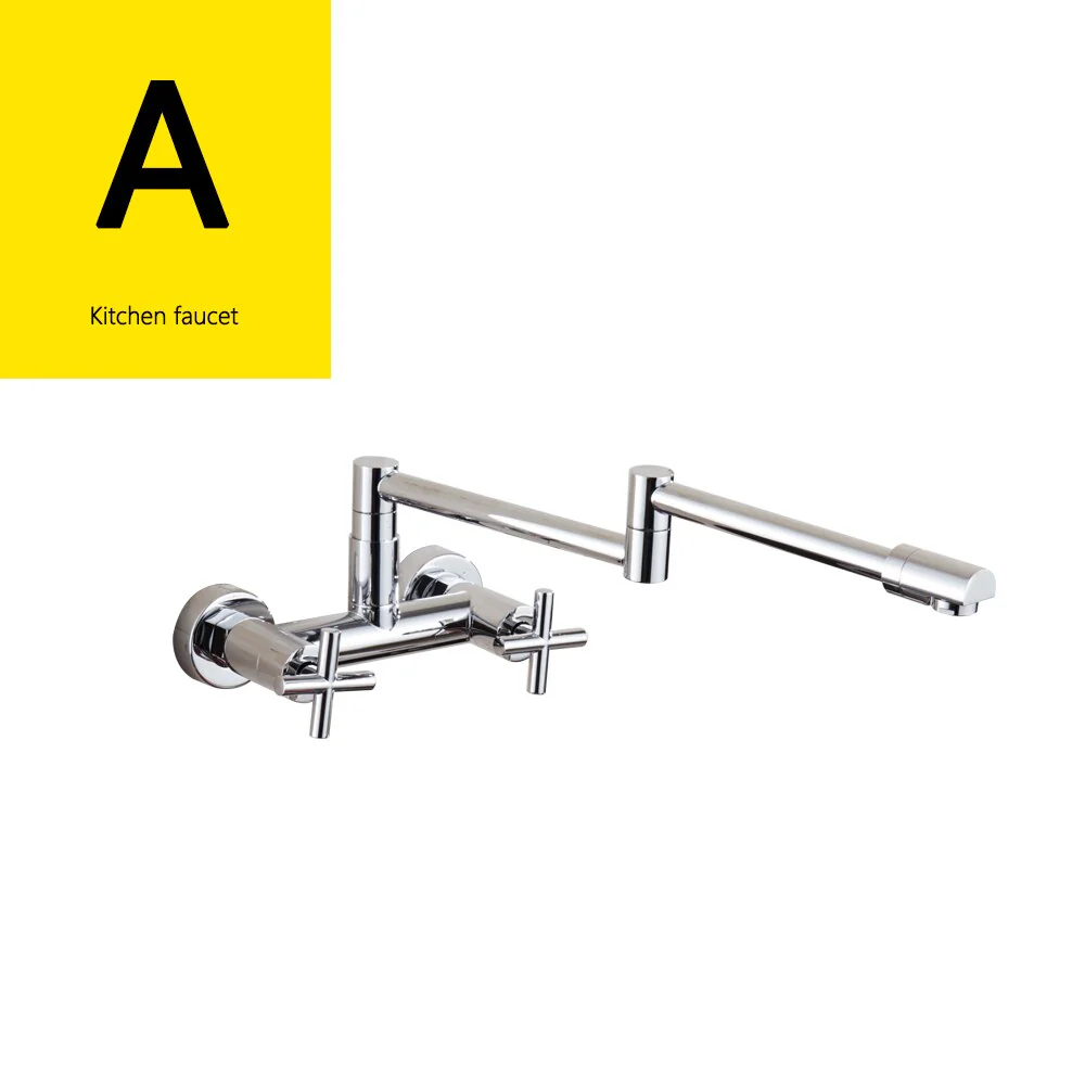 Brass Kitchen Folding Faucet Pot Filler Faucet Two Holes Wall Mount Faucet Hot and Cold Mixer Tap with Kitchen Sprayer - Image 3