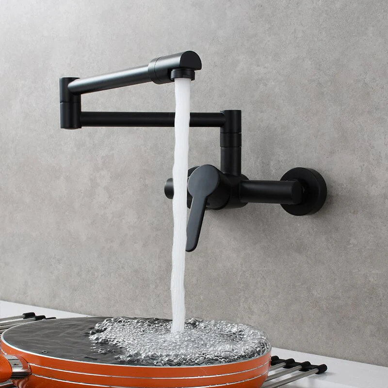Brass Kitchen Folding Faucet Pot Filler Faucet Two Holes Wall Mount Faucet Hot and Cold Mixer Tap with Kitchen Sprayer - Image 5