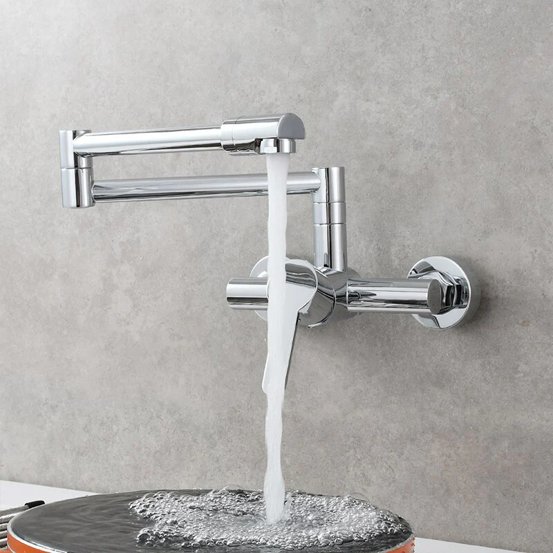Brass Kitchen Folding Faucet Pot Filler Faucet Two Holes Wall Mount Faucet Hot and Cold Mixer Tap with Kitchen Sprayer - Image 6