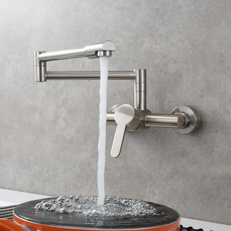 Brass Kitchen Folding Faucet Pot Filler Faucet Two Holes Wall Mount Faucet Hot and Cold Mixer Tap with Kitchen Sprayer - Image 7