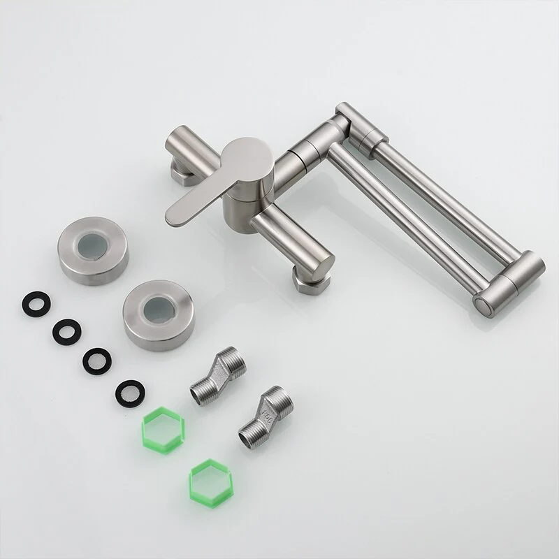 Brass Kitchen Folding Faucet Pot Filler Faucet Two Holes Wall Mount Faucet Hot and Cold Mixer Tap with Kitchen Sprayer - Image 8