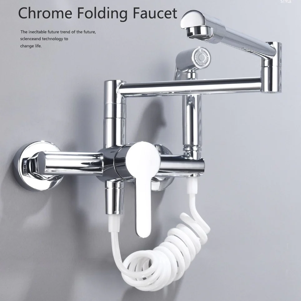 Brass Pot Filler Folding Faucet with Side Sprayer Kitchen Sink Faucet with Swing Arm and Double Function Joint - Image 7